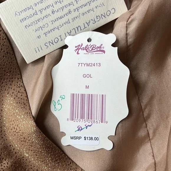 Hale Bob metallic gold halter top with bow tie Sz M - Picture 11 of 13